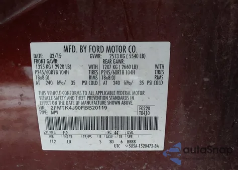 2015 Ford Edge Sel z USA, uszkodzony, nr VIN 2FMTK4J90FBB20119